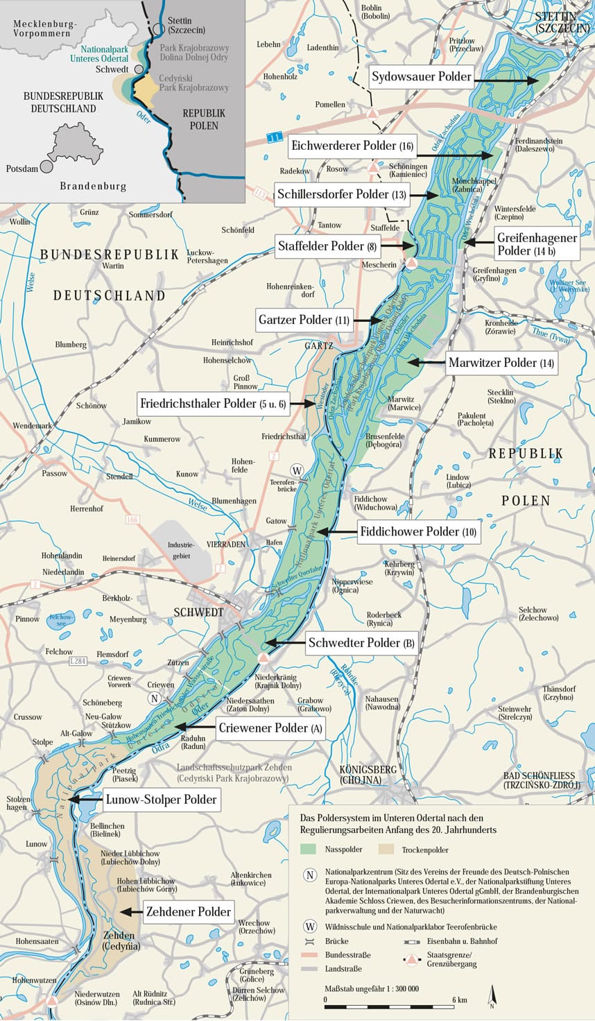 Mapa polderu w dolinie dolnej Odry