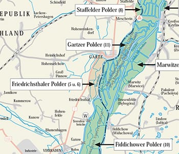 Mapa polderu w dolinie dolnej Odry