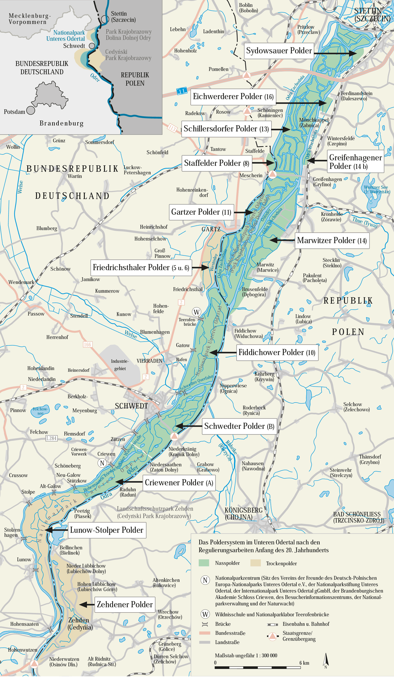 Map of the polders in the Lower Oder Valley National Park